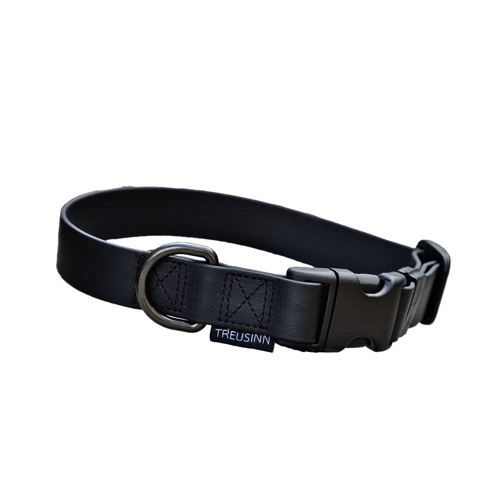 Schwarzes Hundehalsband mit schwarzem Klickverschluss und Schwarzer Öse für Leinen