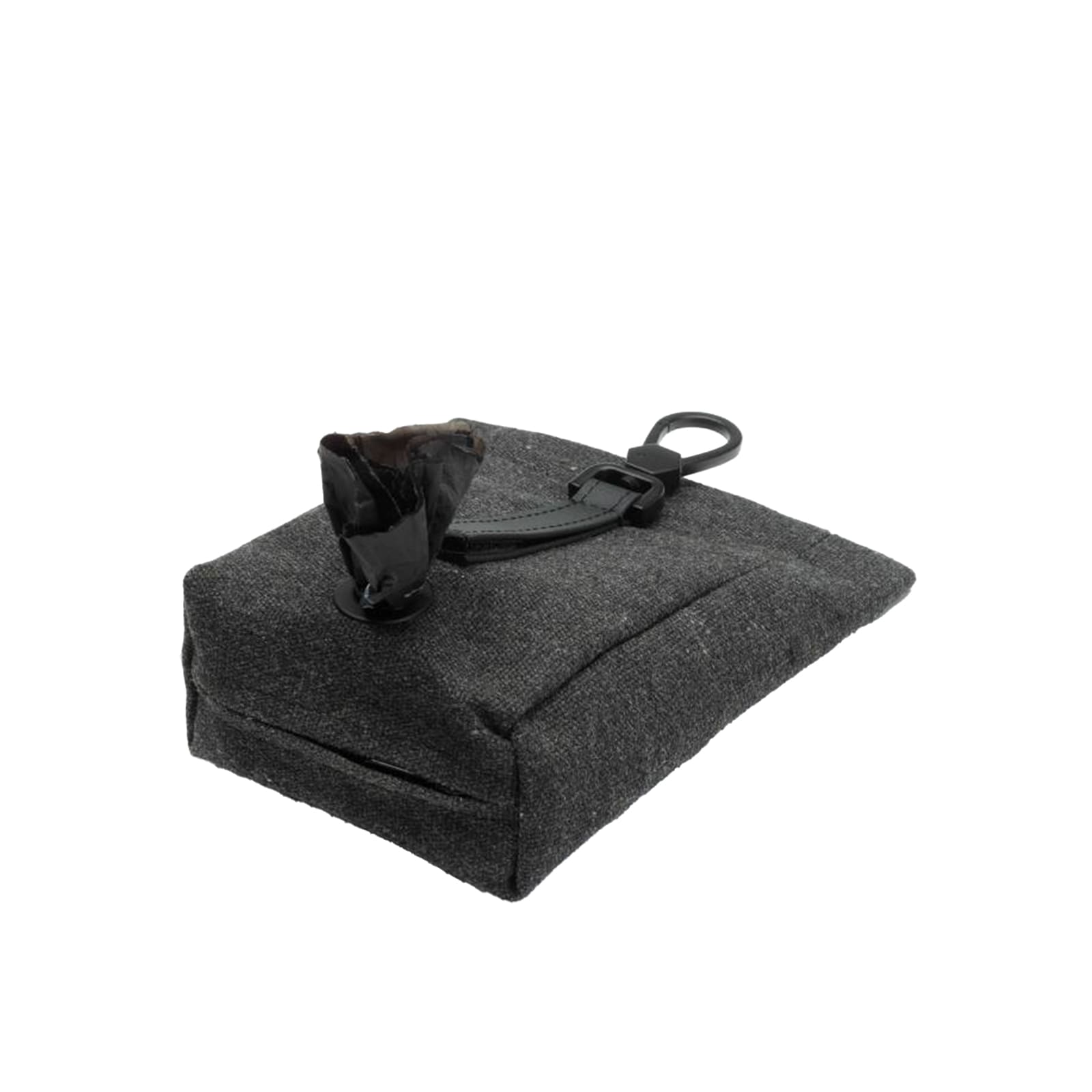 Schwarze Tasche mit Metallkarabiner und integriertem Kotbeutelspender